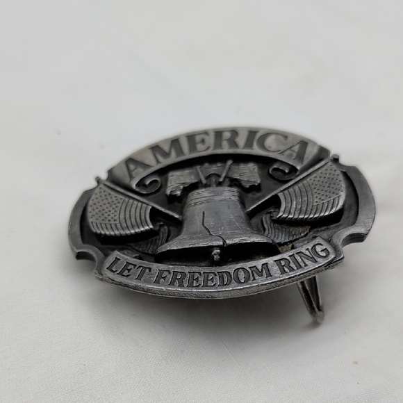 Silver Patriotic Belt Buckle Let Freedom Ring 1986 Vintage - Picture 2 of 7